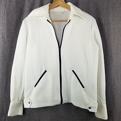 Chaqueta Blanca Koret of California Años 60 Borde Azul Marino Mod Náutica ILGWU EE. UU. Foto 1 de 4