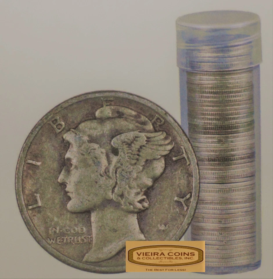 Roll of 50 Mercury Silver Dimes, $5 Face Value, G - F  -#C423-50NQ - Image 1 of 1