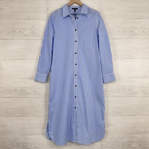 Universal Standard Stretch Poplin Shirtdress US 8-10 Striped Blue Long Sleeves - Picture 1 of 15