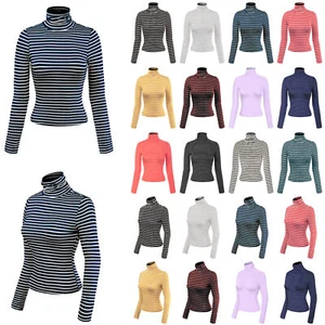 MixMatchy Tight Fit Lightweight Solid/Stripe Long Sleeves Turtle Neck Crop Top - Bild 1 von 44