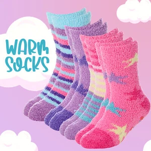 Kids Girls Lounge Bed Slippers Socks Non Slip Anti Skid Grips Winter Cosy Fluffy - Picture 1 of 19