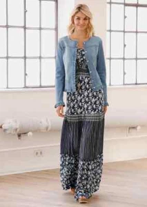 Ladies Linea Tesini (Heine) Navy Print Maxi Dress UK Sz 8 BNIP - Picture 1 of 4