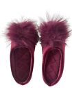 Inc Womens 5-6 Raspberry Velour Slippers Shoes Faux Fur Pom Slip On Nwot #Sl1h