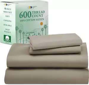 California King Sheet Set - 100% Cotton, 600 Thread Count Deep Pocket Cal King S - Picture 1 of 8