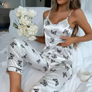 Womens Sexy Lingerie Sleepwear Silk Satin Pajamas Set Cami Vest Nightwear Pyjama - Picture 1 of 27