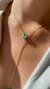 6 Ct Emerald Long Layering Y Drop Lariat Necklace Pendant 14K Yellow Gold Plated - Picture 1 of 6