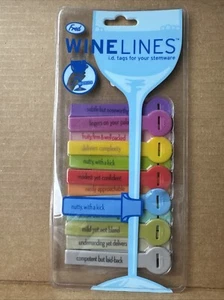 Wine Lines 12 ID Tags For Glasses Stemware Fred Party Gift Funny Labels Tastings - Picture 1 of 4