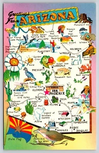 Cartolina saluti dall'Arizona mappa turistica turismo - Foto 1 di 2