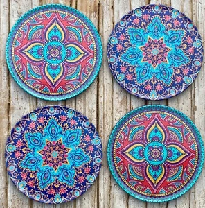 Drink Coasters Set Of 4 Turkish Moroccan Design Round Coaster Tea Coffee Cup Mat - Picture 1 of 5