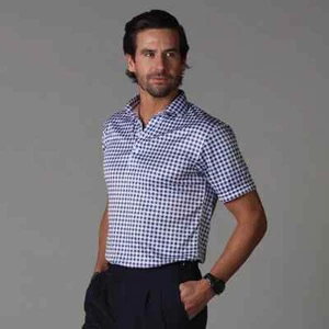*Nuovo con etichette* Collars and Co Polo uomo taglia XL collo semi-spalmato - Navy Gingham - Foto 1 di 7