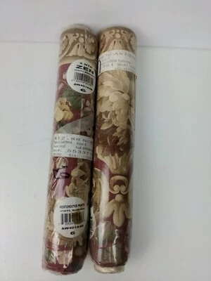 2 Papel Pintado Borde Festoneado Victoriano Francés Casa Rojo Beige Verde Floral  Foto 1 de 4