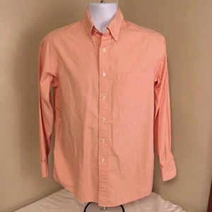 LL Bean Mens Shirt Orange Gingham Plaid Small Long Sleeve 100% Cotton Free Ship - Zdjęcie 1 z 7