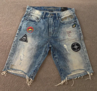 American Eagle Jean Short 28x9 Surf Patches Embroidered Distressed Slim Straight - Image 1 of 4