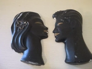 Vintage 1950's Man And Women Face Art Deco Chalkware Wall Hanging - Picture 1 of 13