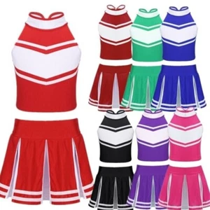 Girls Skirt Practice Outfit Childrens Day Tops Dance Cheerleading Sequins Set - Picture 1 of 51