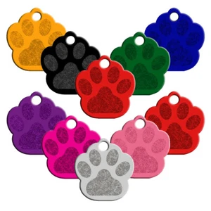 100x Paw Glitter Dog ID Tags Disc Personalised Pet Puppy Cat Name Tag 9 Colours - Picture 1 of 22