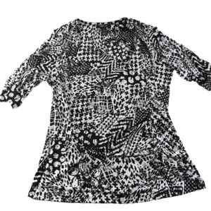 Style & Co Women Wrap Blouse Shirt New L Black White V-neck 3/4 sleeves - Picture 1 of 6
