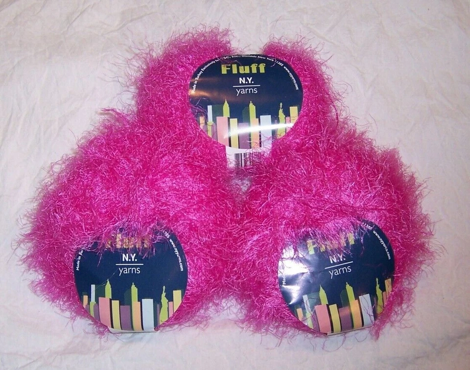 Lot of 3 N.Y. Yarns Fluff - #8 Pink or Rose - Same Dye Lot - Image 1 of 1