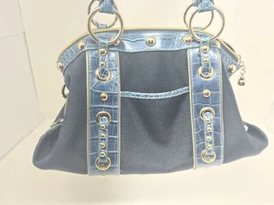 Kathy Van Zeeland Blue Crocodile Leather Mesh Shoulder Bag Tote Purse NT22 - Picture 1 of 5