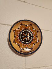 Vintage Romanian Hand Carved Hand Painted Round Wooden Plate Floral Motif