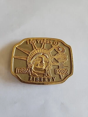 New York Statue Lady Liberty Belt Buckle 100 Year Anniversary 1886-1986 Jeweled  - Image 1 of 4