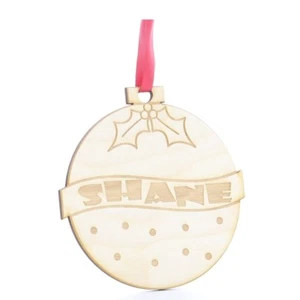 Personalised Engraved Wooden Christmas Pudding Bauble Tree Decoration FREE P&P - Picture 1 of 1