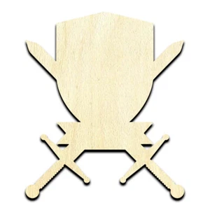 Coat of Arms Shield Crossed Swords Cut Out Unfinished Wood Shape Craft Supply - Picture 1 of 6