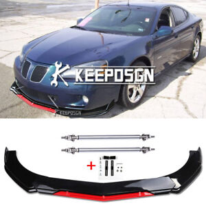 For Pontiac Grand Prix GXP Flat Front Bumper Lip Splitter Red Chin + Strut Rods
