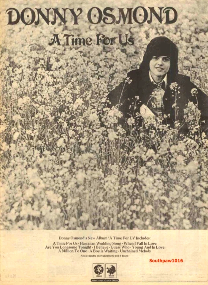 1973 Donny Osmond "A Time For Us" Record Release Music Industry Promo Reprint Ad - Image 1 of 1