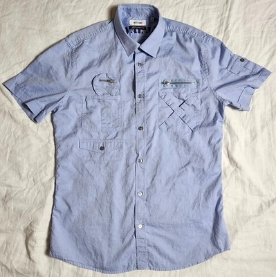 Moschino Button Up Shirt Size 39 / 15.5 Heart Color Blue Survival Jacket - Image 1 of 4
