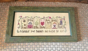 Glass Wood Framed Art Handmade Cross Stitch "Remember Your Humility" 17" X 9" - Picture 1 of 3