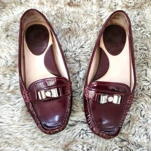 Vince Camuto Palmira Burgundy Patent Leather Retro Driver Loafers Size 9 1/2 - Picture 1 of 12