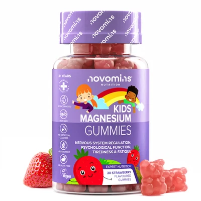 NOVOMINS Kids Magnesium Gummies– Vegan Strawberry Flavour, Supports Sleep, Focus & Muscle