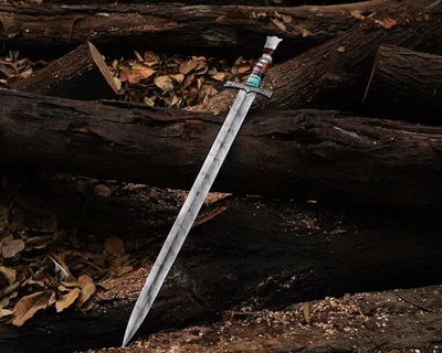 Espada vikinga de acero Damasco forjada hecha a mano con funda Foto 1 de 4