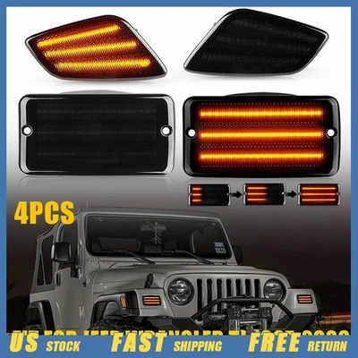 4x Fit 1997-06 Jeep Wrangler luzes de para-choque de canto fumaça + lâmpadas indicadoras laterais âmbar - Imagem 1 de 4
