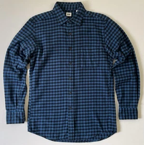 Uni Qlo blau klein kariert Herren Langarm Knopf Flanell Hemd 0018 - Bild 1 von 13