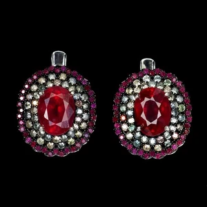 925 Sterling Silver Earrings Red Ruby Round Ruby Myanmar Sapphire Jewelry - Picture 1 of 13