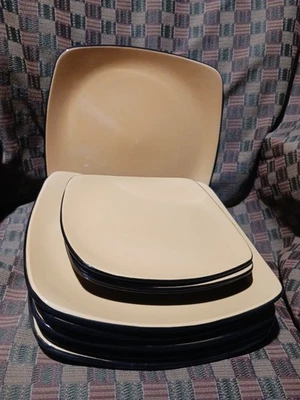 Set Of 9 Corelle Hearthstone Stoneware Square Dinner Lunch Plates Tumeric Yellow - Image 1 of 4