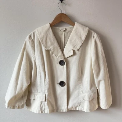 Chaqueta J.Jill Off White Algodón Sarga Dos Botones Crop Swing - Talla L Foto 1 de 4
