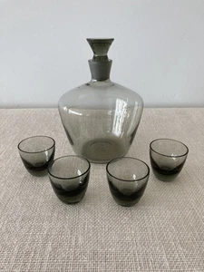 Vintage Mid century modern Richard Sussmuth Smoke Grey Glass Decanter & Glasses - Picture 1 of 5