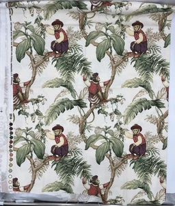 P Kaufmann COPACABANA Monkey Toile Fabric Cream Cotton PALM BEACH HOLLYWOOD 1 yd - Picture 1 of 2