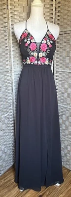 NUEVO CON ETIQUETAS Vestido Corsé Bordado Noche Con Cordones MAXI Halter Crucero Talla 10 Foto 1 de 4