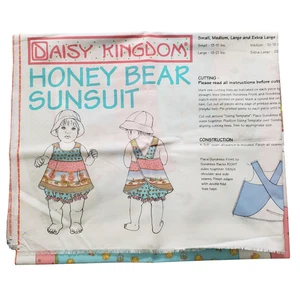DAISY KINGDOM Honey Bear Sunsuit Fabric Panel Cut & Sew 13-24 LBS Uncut VTG 90s - Picture 1 of 5