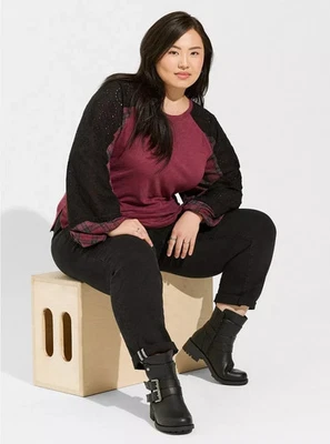 Top mezcla estampado de ojales raglán cuello redondo modal de algodón tórrido plus 1X nuevo Foto 1 de 4