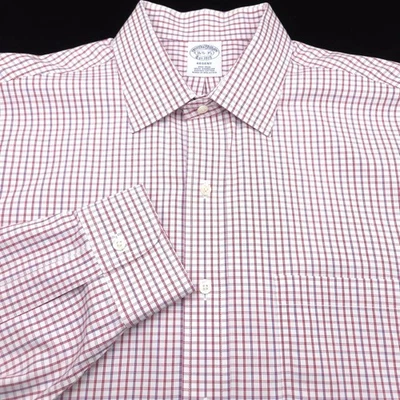 Brooks Brothers DRESS Shirt Mens 16.5 35 WHITE Red Blue PINPOINT OXFORD Regent - Image 1 of 4