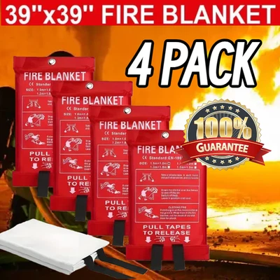 4~PACK FIRE BLANKET Fiberglass Hero Emergency Home Retardant Prepared 39''x39''