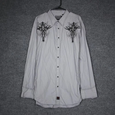 Camisa tipo aflicción para hombre gris ajustada manga larga abotonada estrás cruz XXL Foto 1 de 4