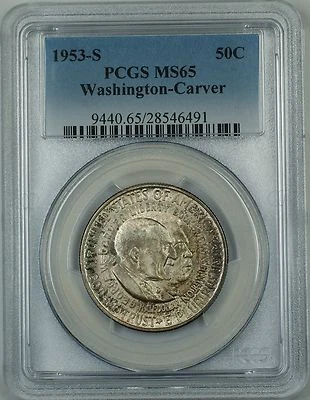 1953-S Washington-Carver Commem. Silver Half Dollar Coin PCGS MS-65 Toned Gem - Image 1 of 2