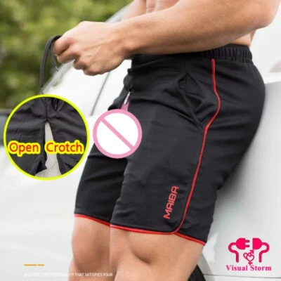 Men Open Crotch Shorts Pants Gay Sport Double Seamless Zipper Boyfriendweat Pant - Image 1 of 4
