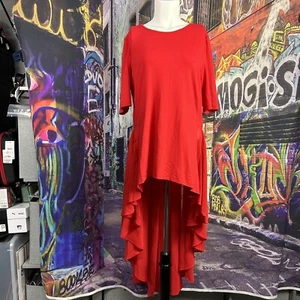 New York and Company Damen Plissee High-Low Top Candy Apple Rot Größe Large Neu mit Etikett - Bild 1 von 6